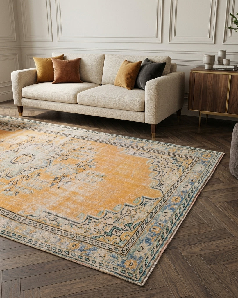 Oriental pattern on the Ilginay vintage area rug – handmade in Anatolia, Turkey