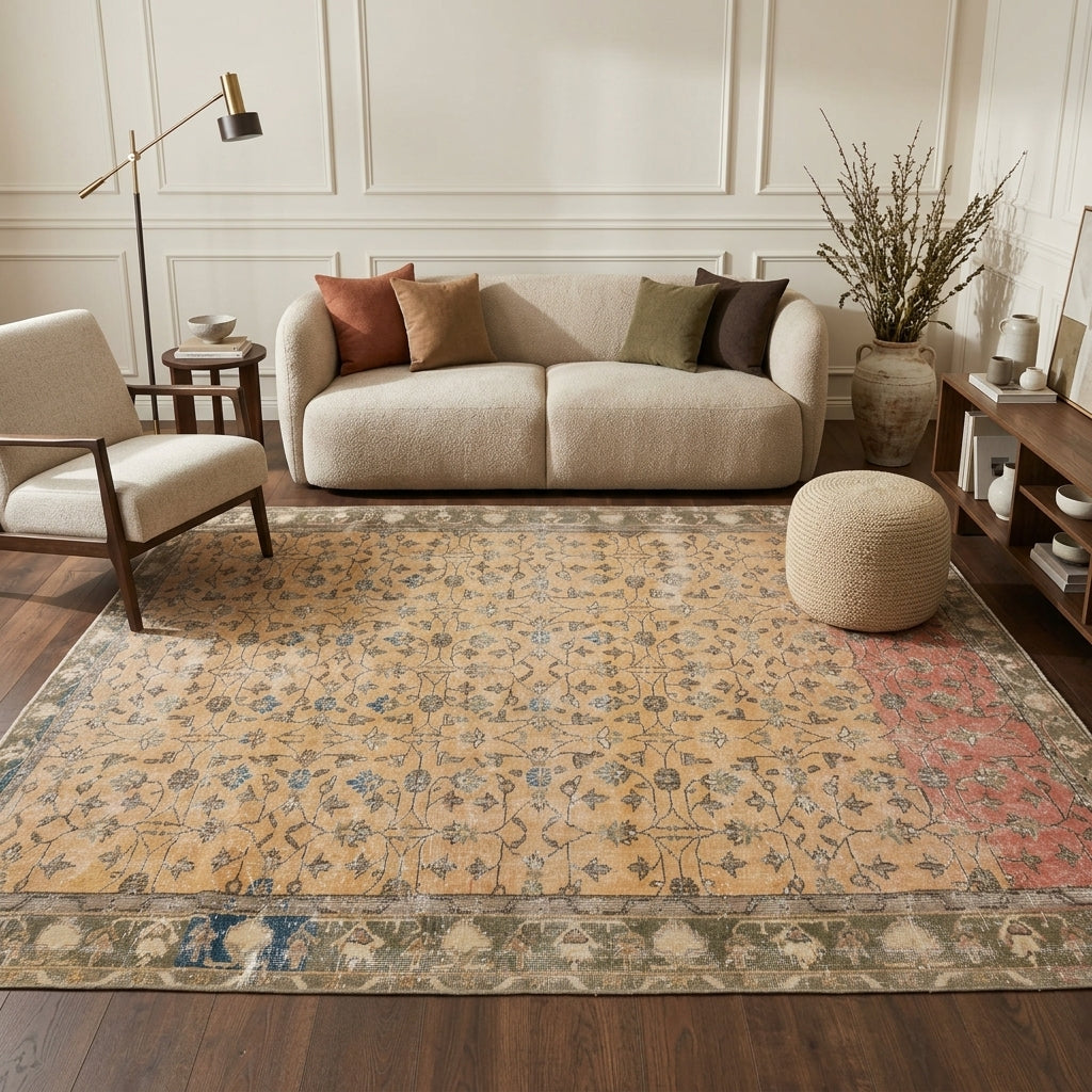 Floral pattern on the Ianthenesia vintage area rug – handmade in Anatolia, Turkey