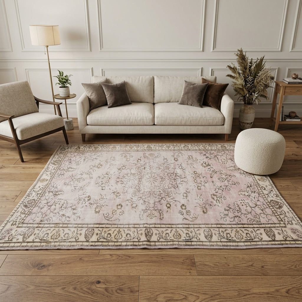 Floral pattern on the Zuhrekusa vintage area rug – handmade in Anatolia, Turkey