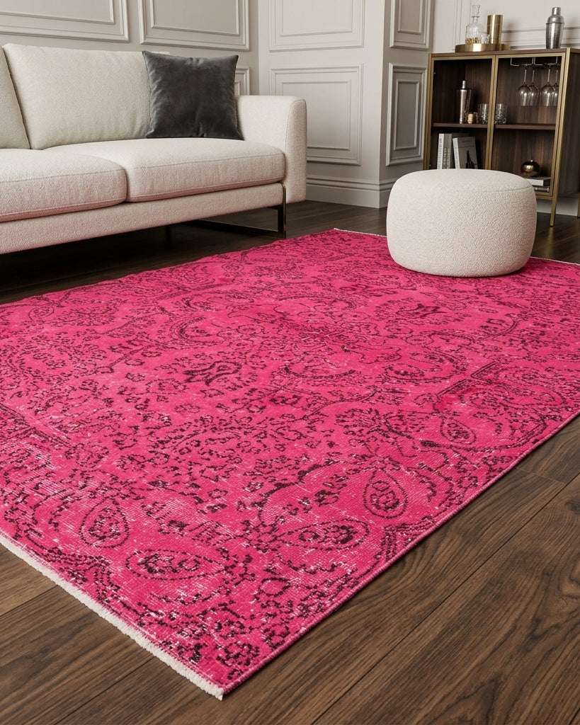 Floral pattern on the Kadriyenaz overdyed vintage area rug – handmade in Anatolia, Turkey