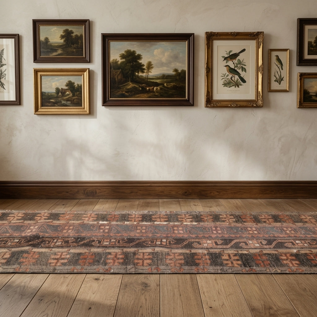 Tribal pattern on the Hippophaessa vintage patchwork runner rug – handmade in Anatolia, Turkey