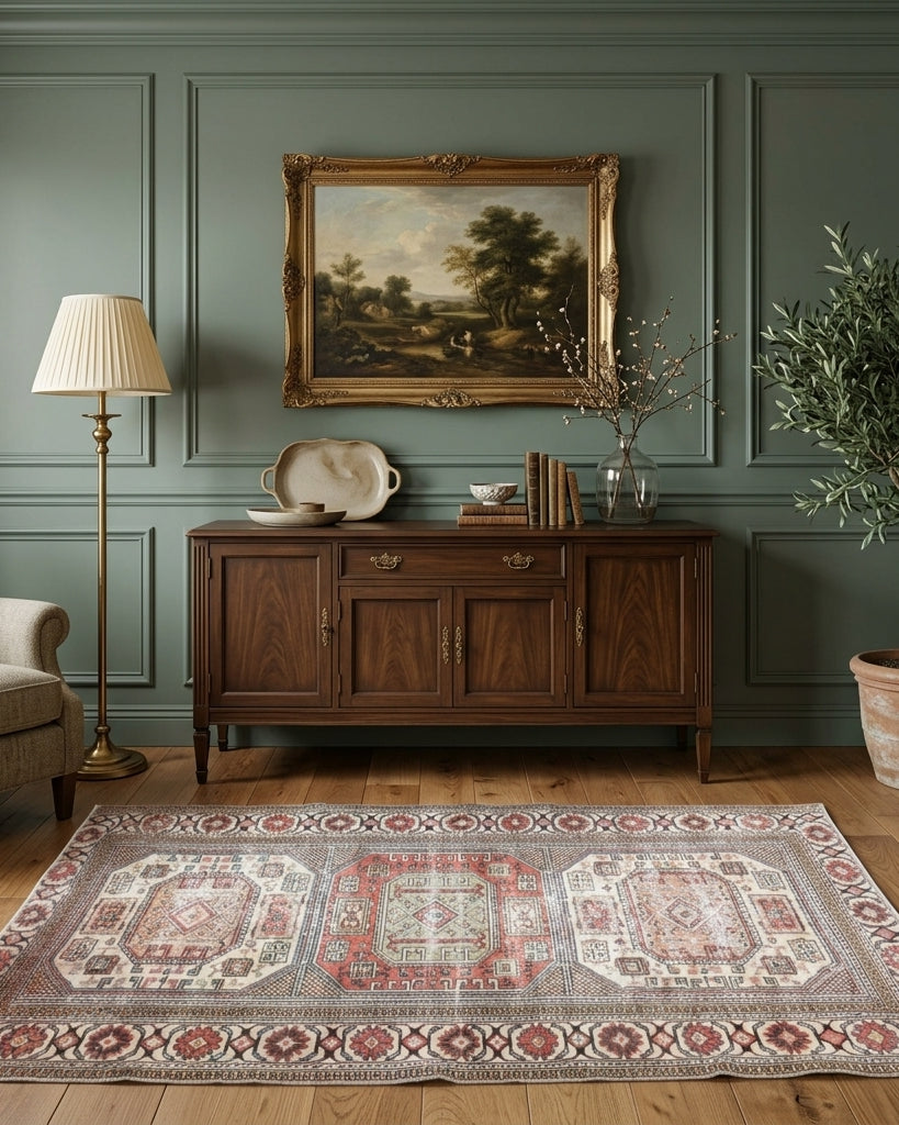 Oriental pattern on the Ebrupezir vintage area rug – handmade in Anatolia, Turkey