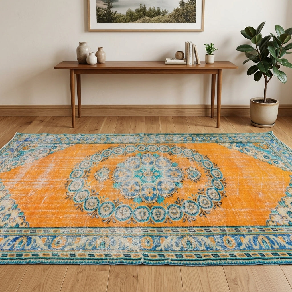 Oriental pattern on the Hedymeda vintage area rug – handmade in Anatolia, Turkey