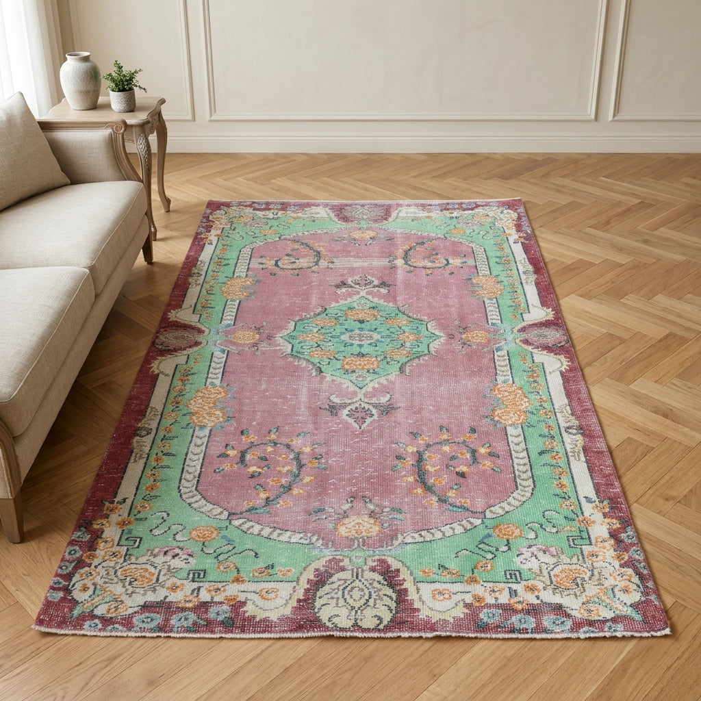 Oriental pattern on the Goksunur vintage area rug – handmade in Anatolia, Turkey