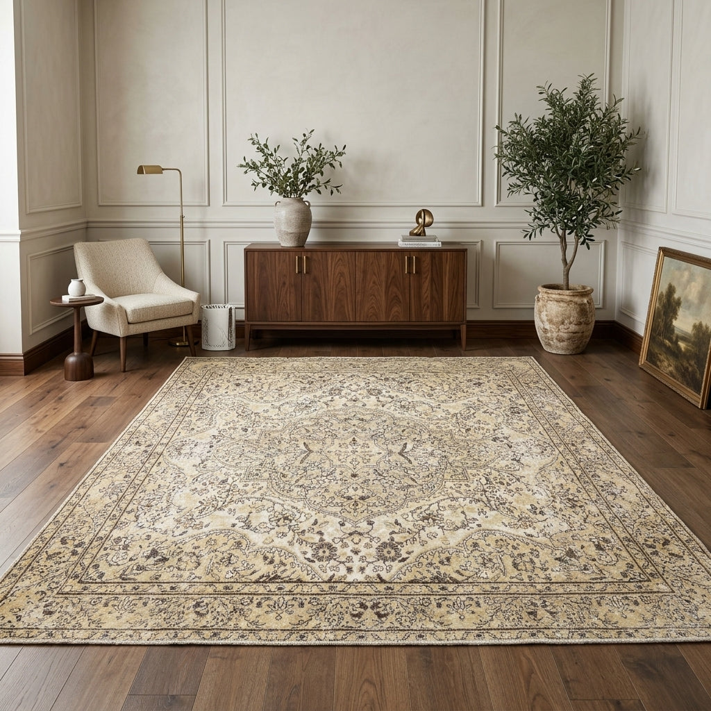 Oriental pattern on the Glauconome vintage area rug – handmade in Anatolia, Turkey