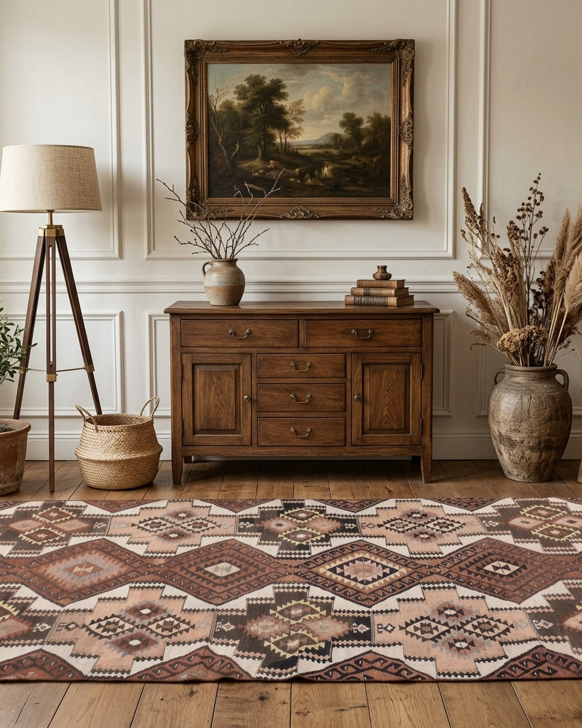 Oriental pattern on the Zerrinefruz vintage runner rug – handmade in Anatolia, Turkey
