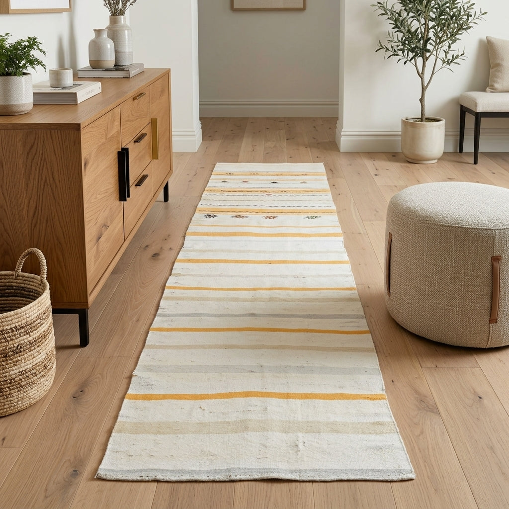 Striped pattern on the Tuzgolu vintage kilim runner rug – handwoven flatweave in Anatolia, Turkey