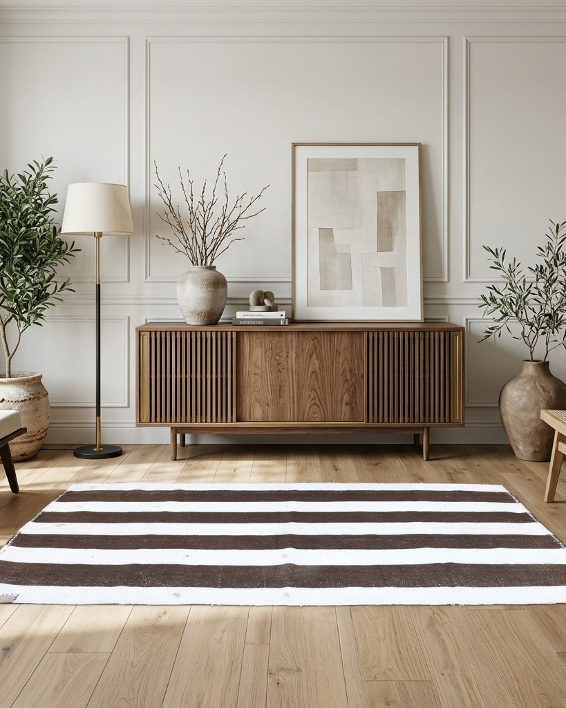 Striped pattern on the Sumut vintage kilim runner rug – handwoven flatweave in Anatolia, Turkey