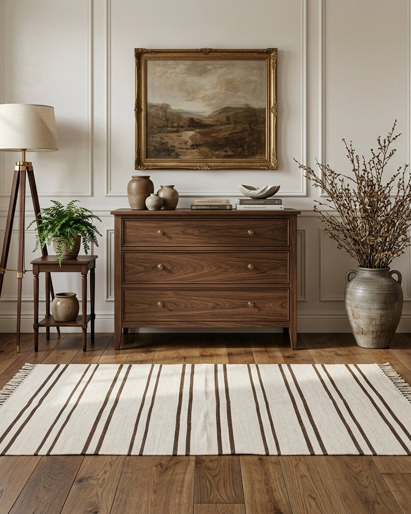 Striped pattern on the Sule vintage kilim runner rug – handwoven flatweave in Anatolia, Turkey