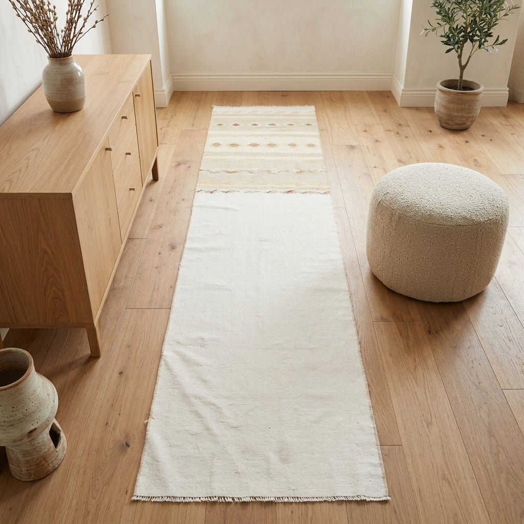 Solid pattern on the Stenopnoe vintage kilim runner rug – handwoven flatweave in Anatolia, Turkey