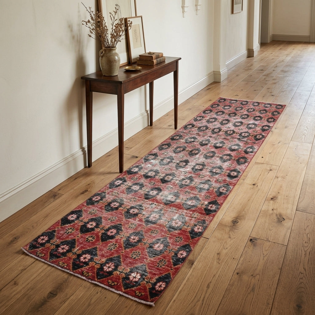 Ikat pattern on the Silenur antique washed vintage runner rug – handmade in Anatolia, Turkey