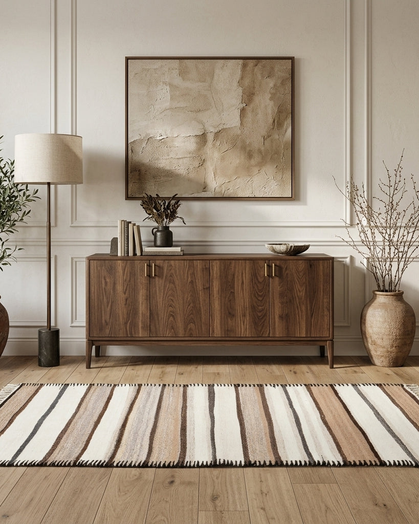 Striped pattern on the Semasever vintage kilim runner rug – handwoven flatweave in Anatolia, Turkey