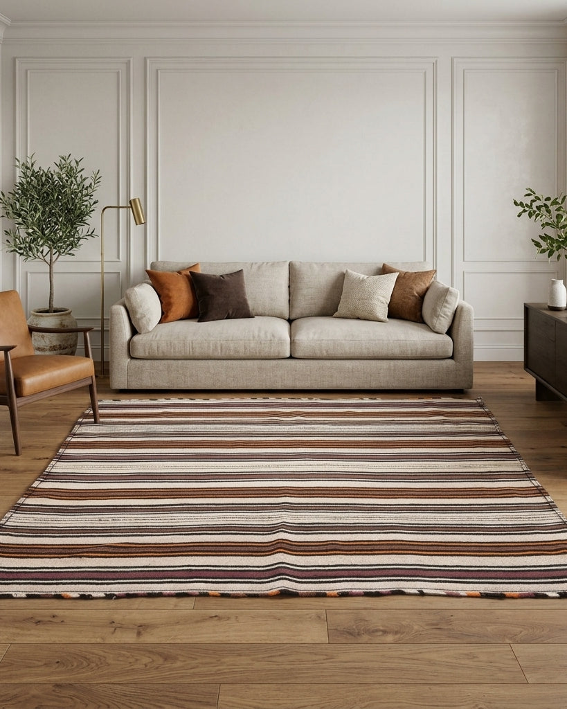 Striped pattern on the Berrakpare vintage kilim rug – handwoven flatweave in Anatolia, Turkey