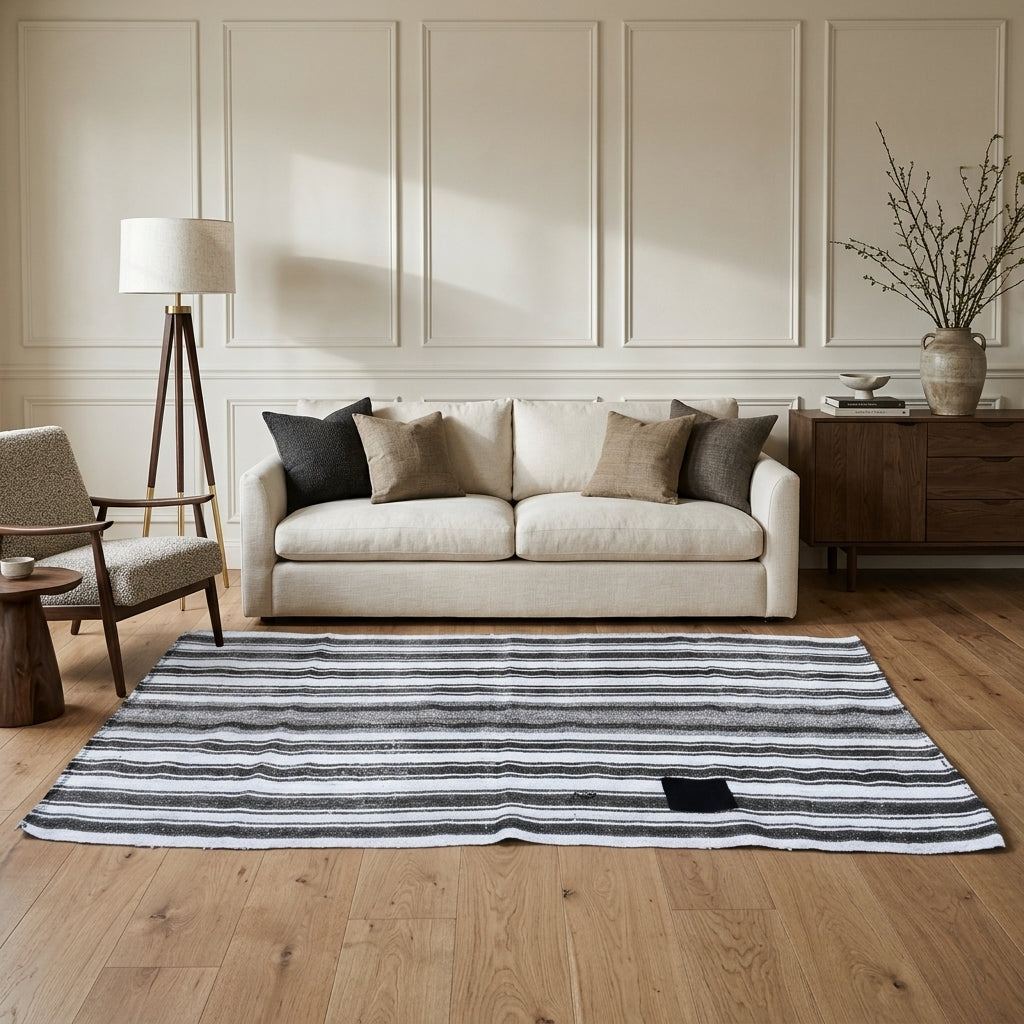 Striped pattern on the Aysenur vintage kilim rug – handwoven flatweave in Anatolia, Turkey