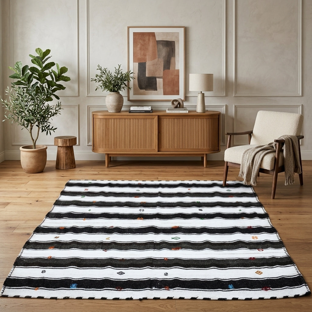 Striped pattern on the Asunil vintage kilim rug – handwoven flatweave in Anatolia, Turkey