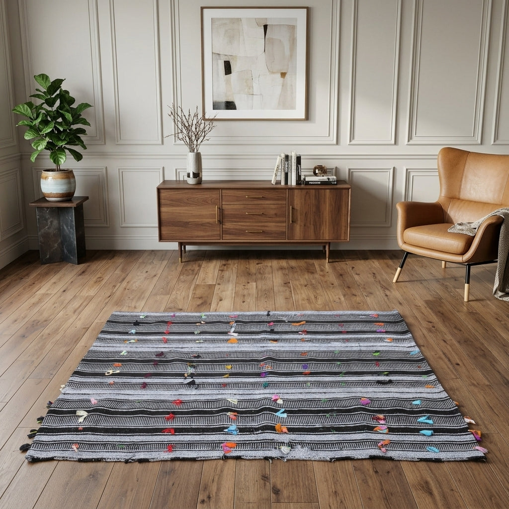 Striped pattern on the Aretenia vintage kilim rug – handwoven flatweave in Anatolia, Turkey