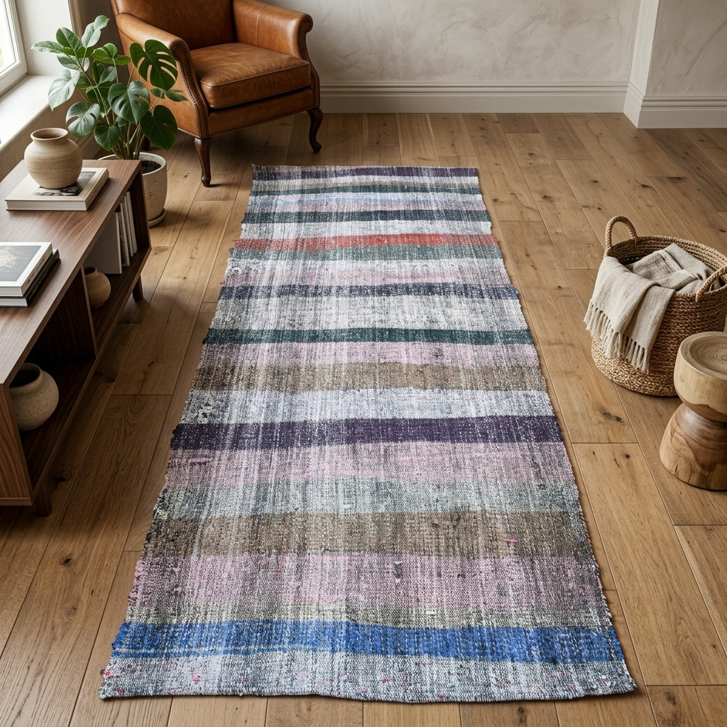 Striped pattern on the Nevres vintage kilim runner rug – handwoven flatweave in Anatolia, Turkey