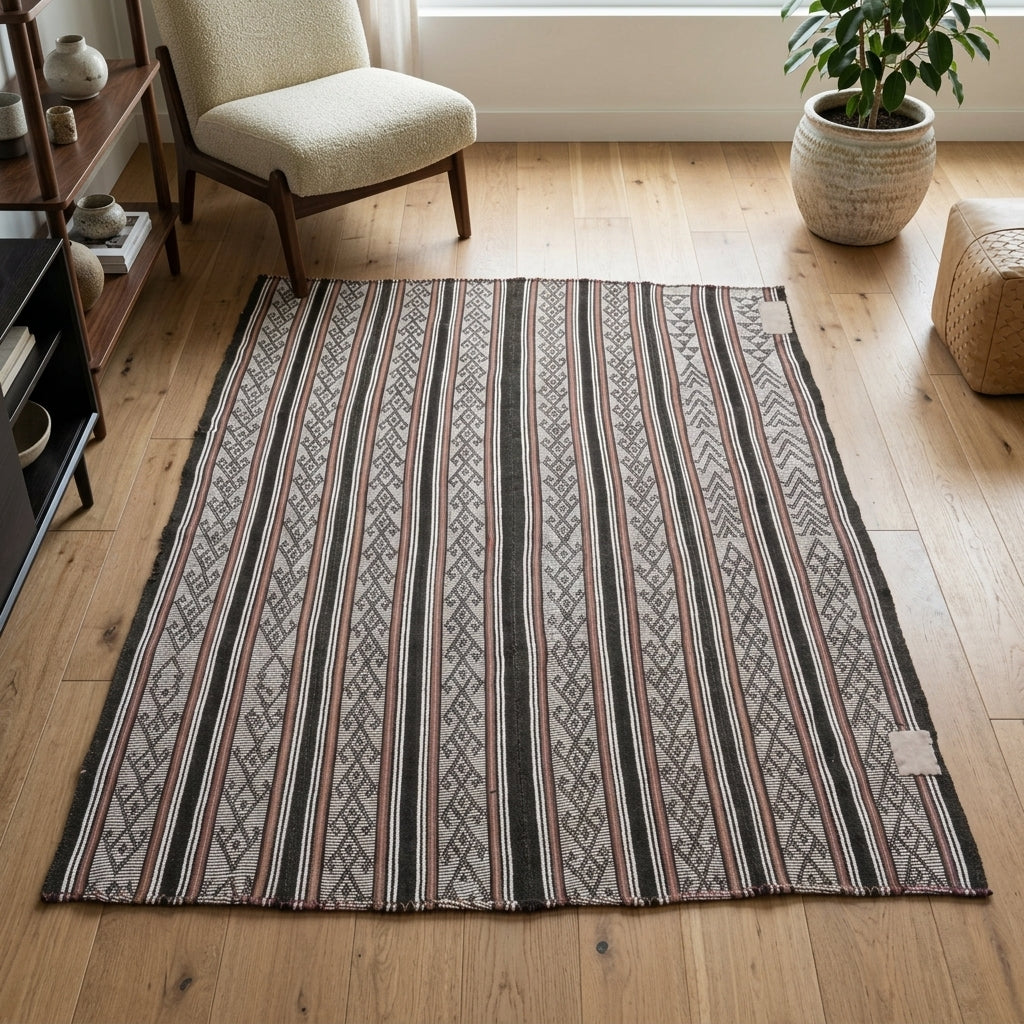 Ikat pattern on the Anthopheme vintage kilim rug – handwoven flatweave in Anatolia, Turkey