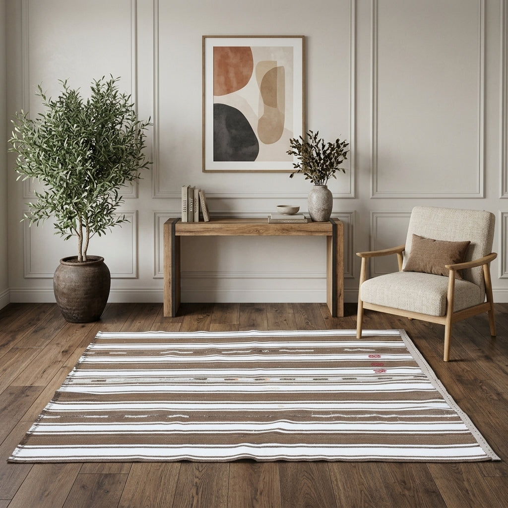 Striped pattern on the Altingonca vintage kilim rug – handwoven flatweave in Anatolia, Turkey