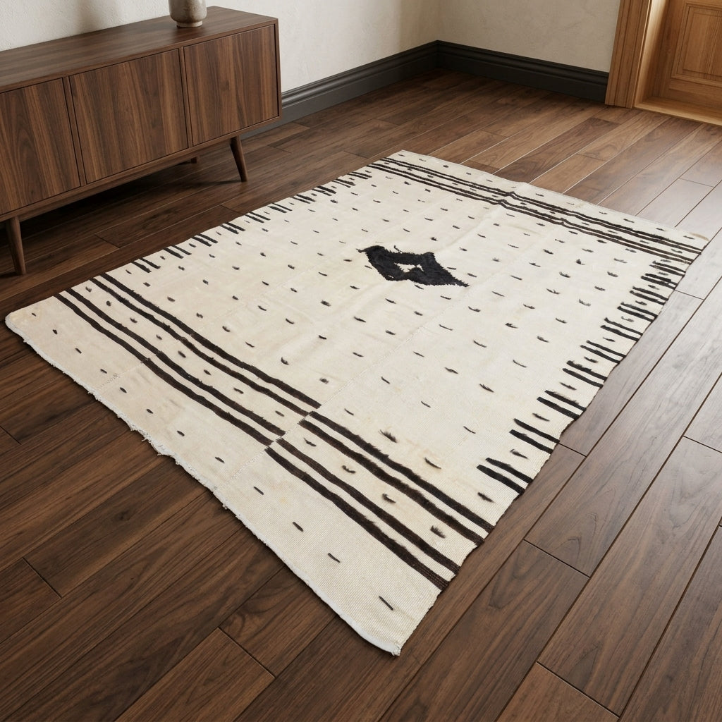 Ikat pattern on the Yesimgonca vintage kilim rug – handwoven flatweave in Anatolia, Turkey