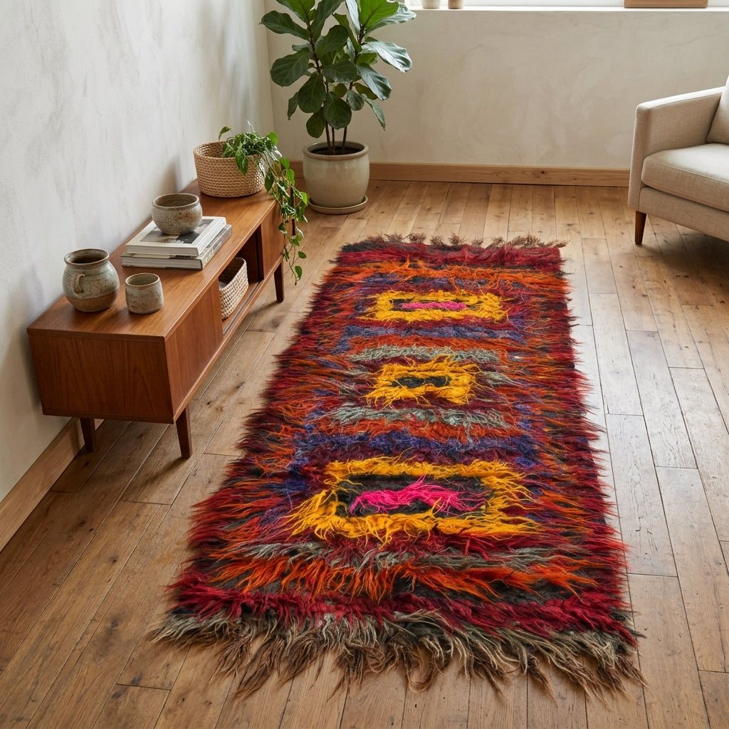Striped pattern on the Isolampe vintage kilim runner rug – handwoven flatweave in Anatolia, Turkey