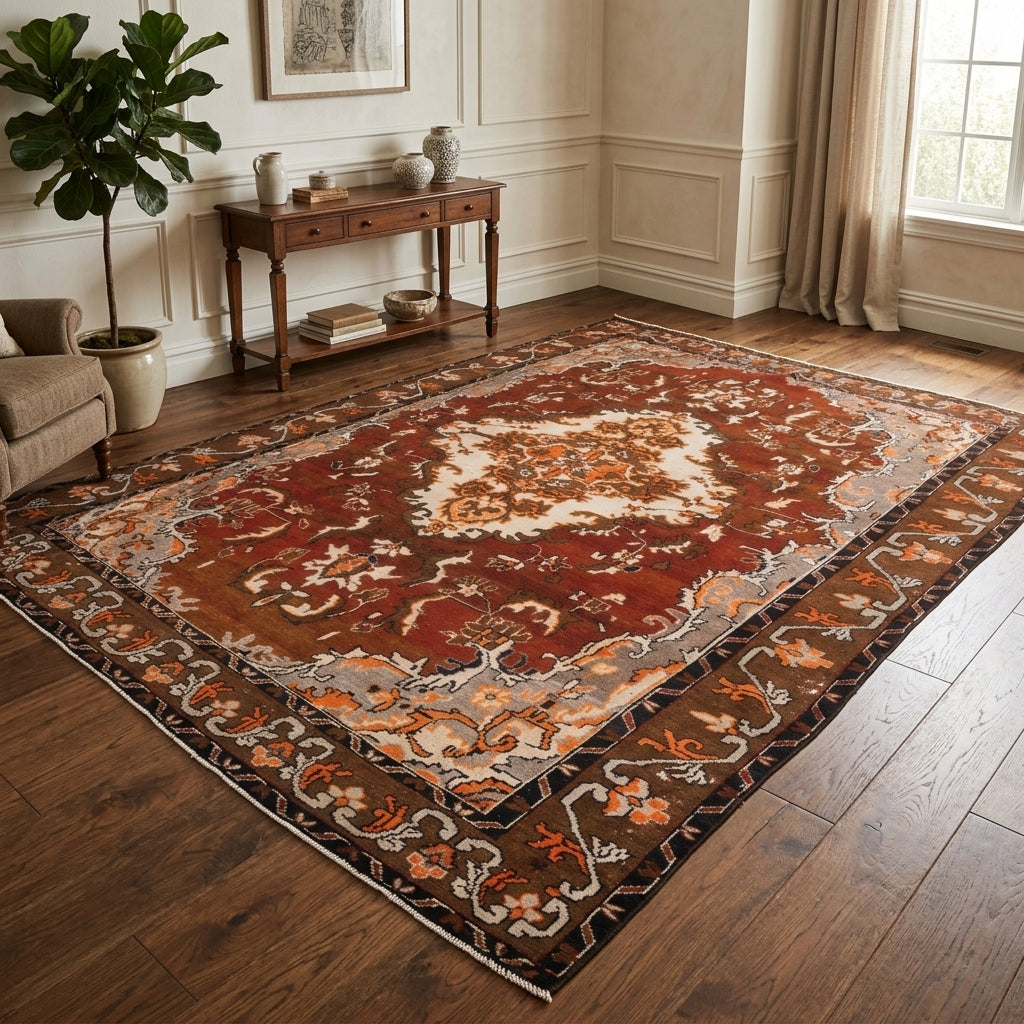 Oriental pattern on the Silanaz vintage area rug – handmade in Anatolia, Turkey