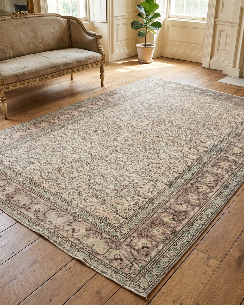 Floral pattern on the Silabahce vintage area rug – handmade in Anatolia, Turkey