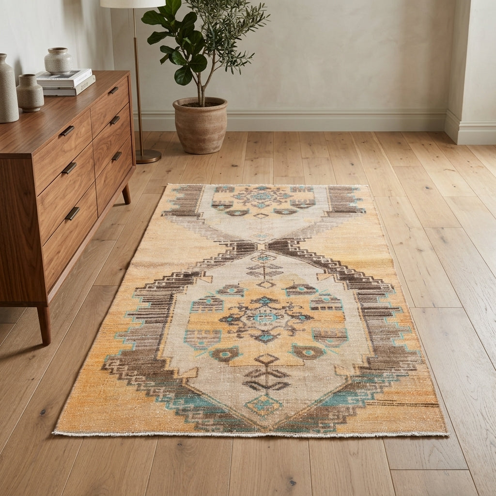 Oriental pattern on the Nurpare vintage area rug – handmade in Anatolia, Turkey