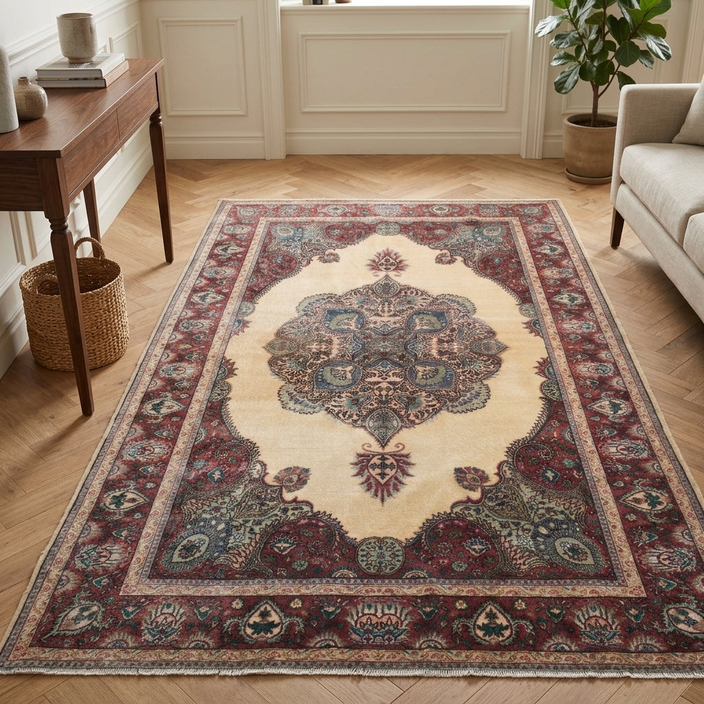 Oriental pattern on the Reyhannur vintage area rug – handmade in Anatolia, Turkey