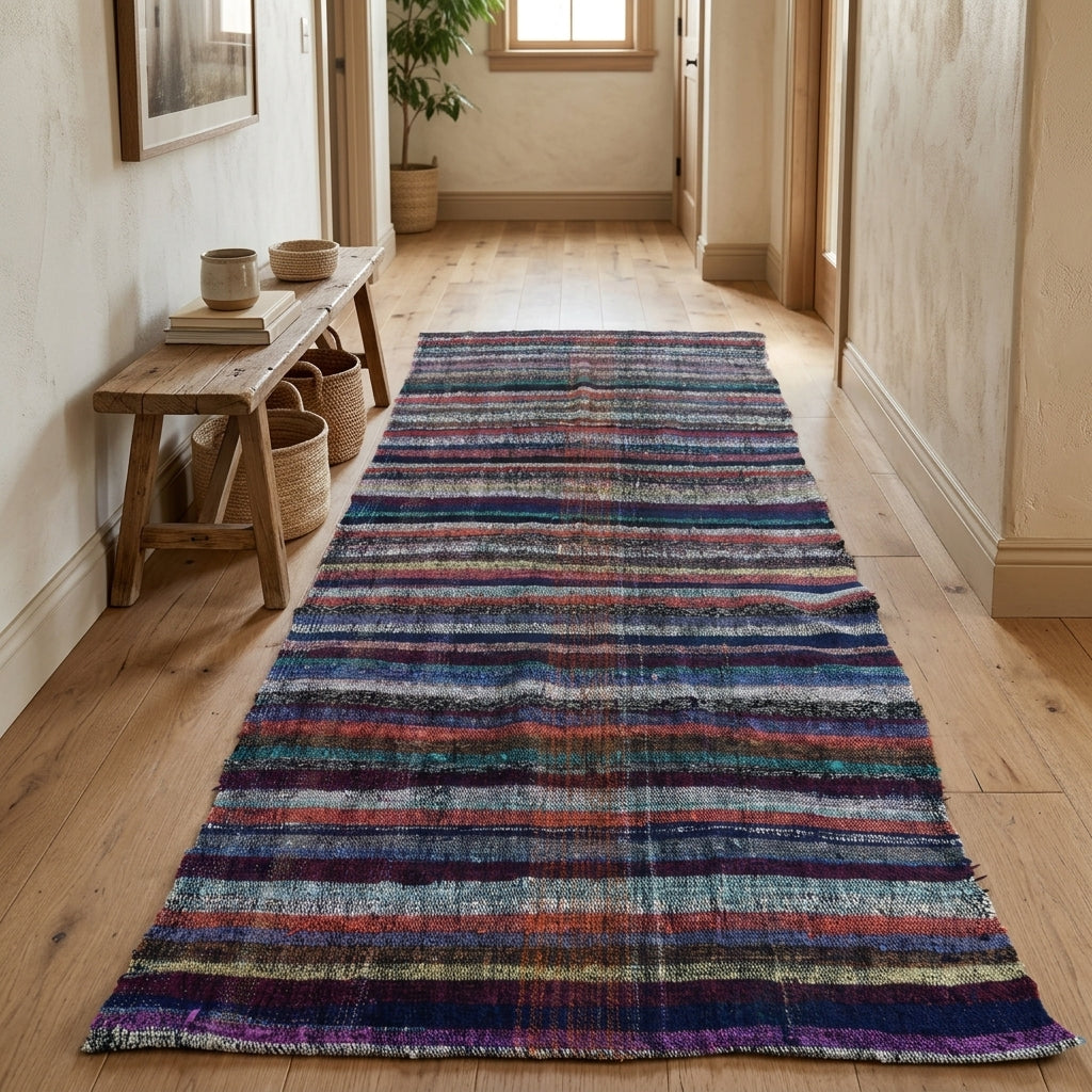 Striped pattern on the Vecdcihan vintage kilim rug – handwoven flatweave in Anatolia, Turkey