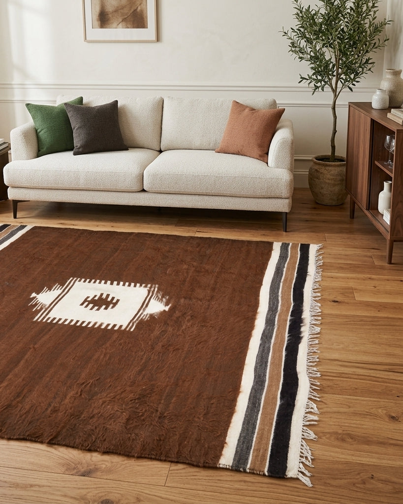 Solid pattern on the Theomira vintage kilim rug – handwoven flatweave in Anatolia, Turkey