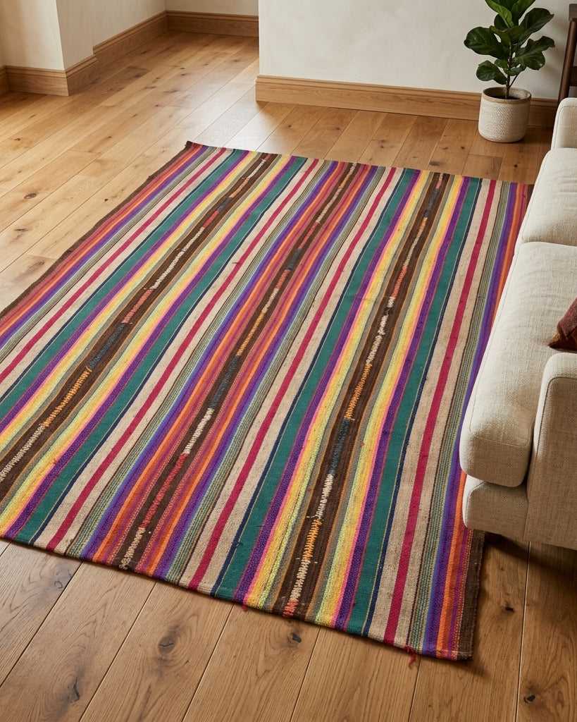 Striped pattern on the Terpsitima vintage kilim rug – handwoven flatweave in Anatolia, Turkey