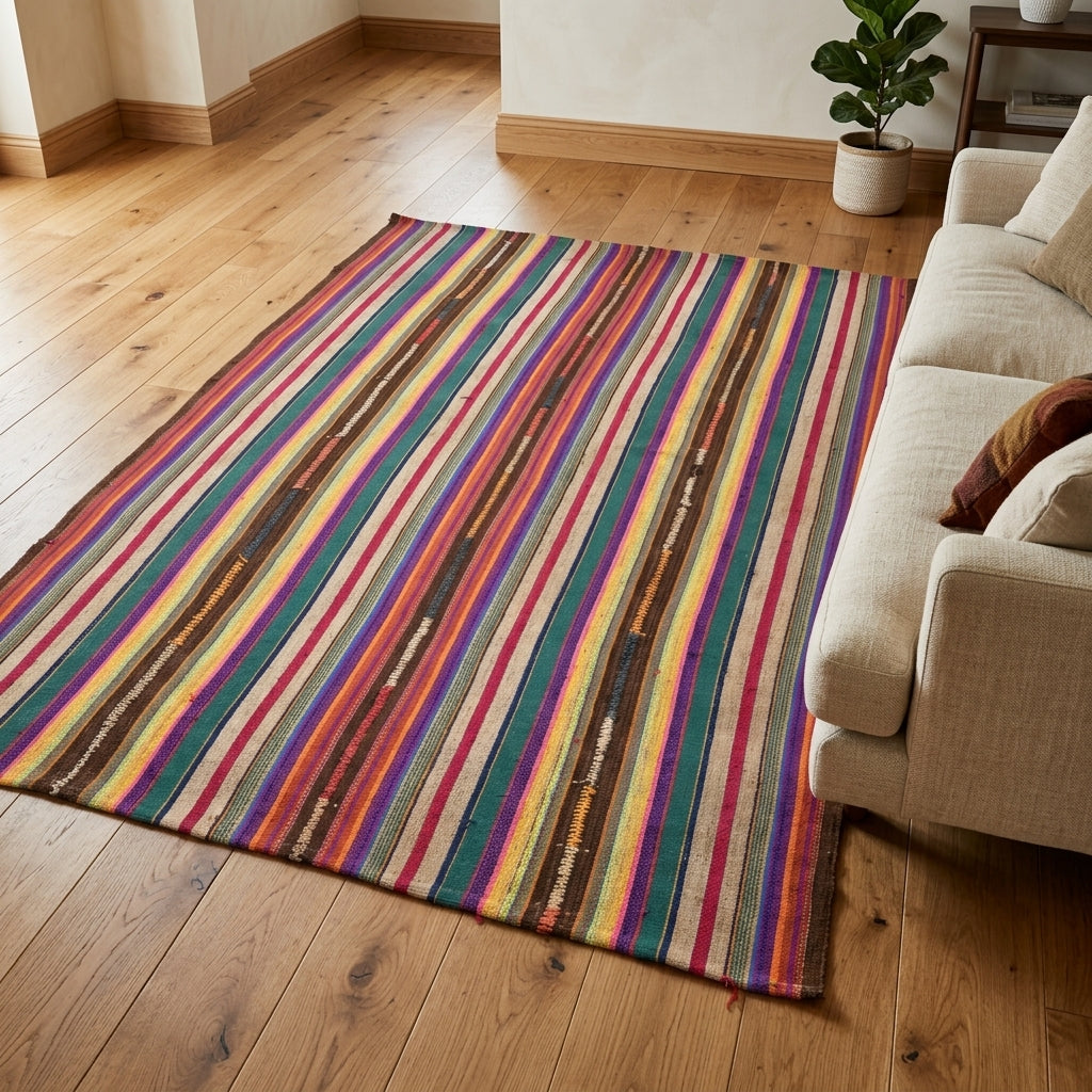 Striped pattern on the Terpsitima vintage kilim rug – handwoven flatweave in Anatolia, Turkey