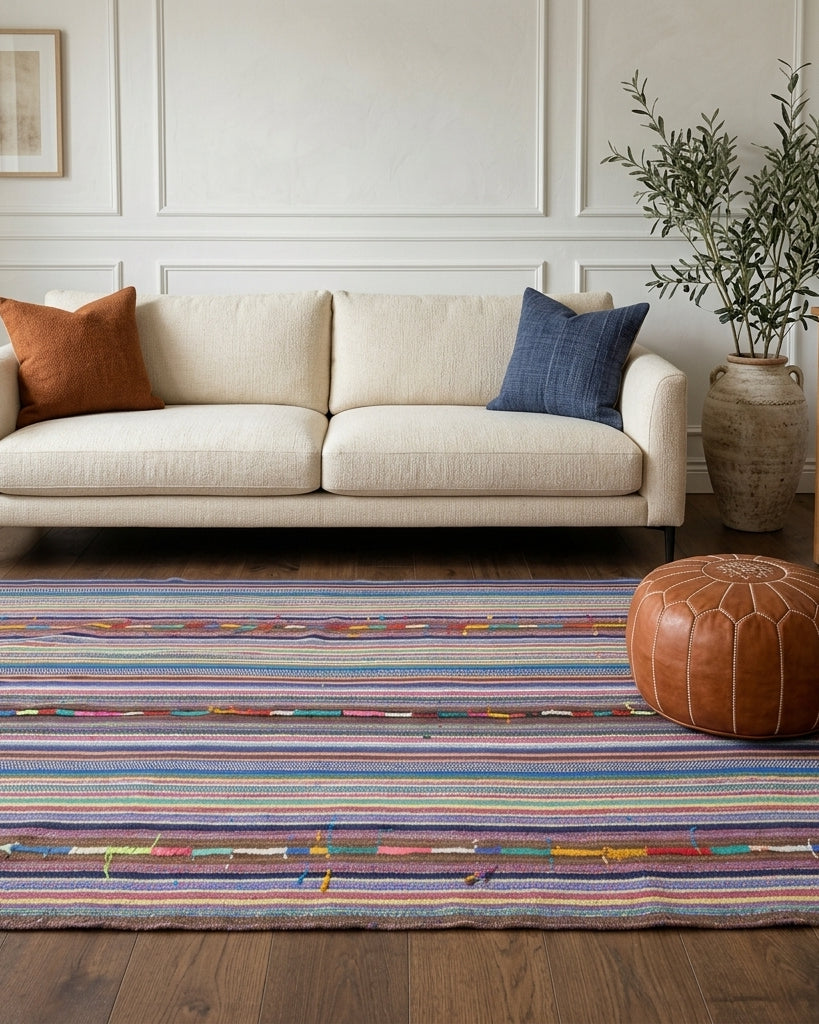 Striped pattern on the Sura vintage kilim rug – handwoven flatweave in Anatolia, Turkey