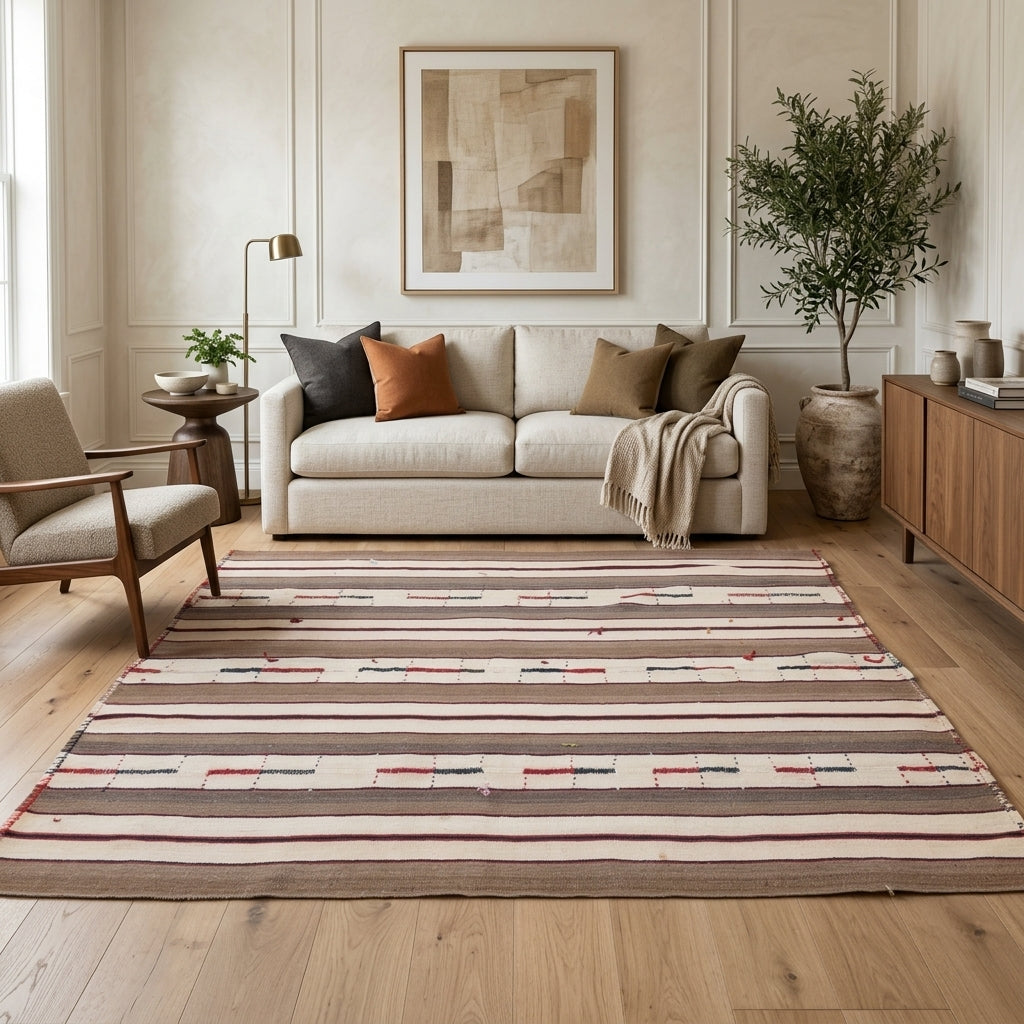 Striped pattern on the Sunbulgun vintage kilim rug – handwoven flatweave in Anatolia, Turkey