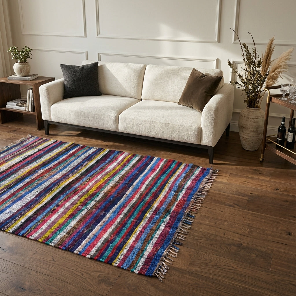 Ikat pattern on the Sultanzade vintage kilim rug – handwoven flatweave in Anatolia, Turkey