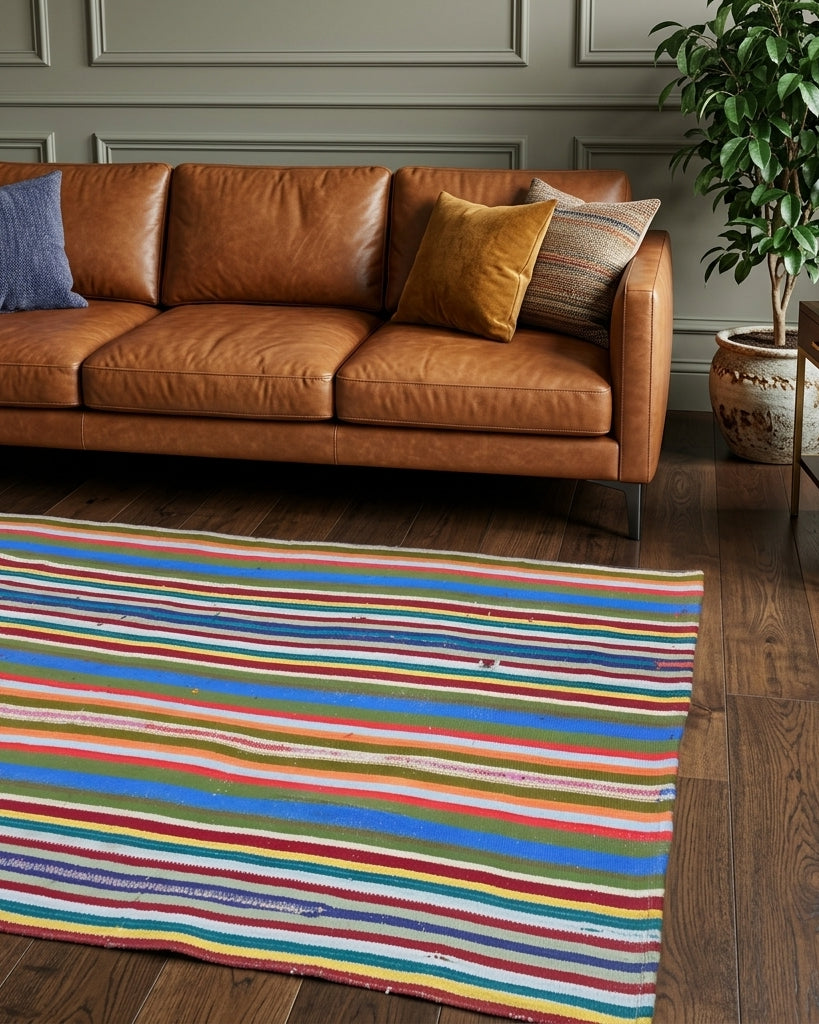 Striped pattern on the Sucihan vintage kilim rug – handwoven flatweave in Anatolia, Turkey
