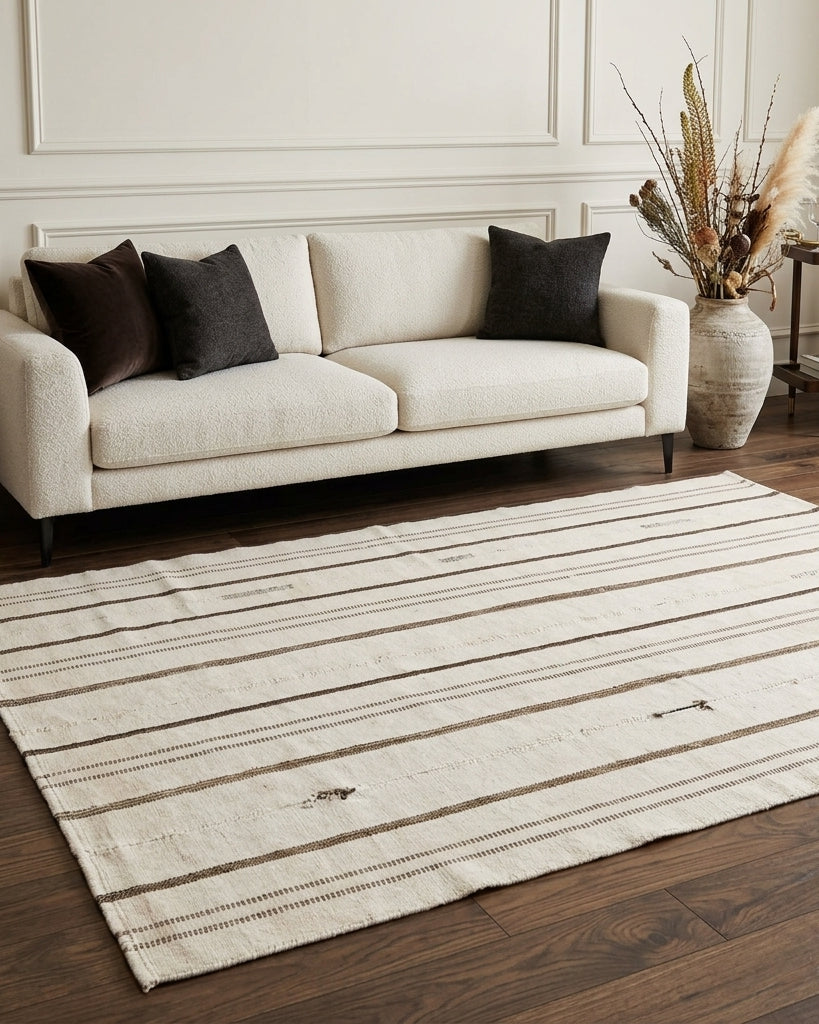 Striped pattern on the Stenanthe vintage kilim rug – handwoven flatweave in Anatolia, Turkey