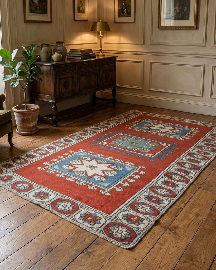 Ikat pattern on the Sibelnur vintage area rug – handmade in Anatolia, Turkey