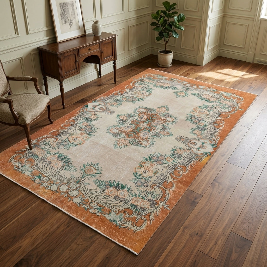 Oriental pattern on the Gulara vintage area rug – handmade in Anatolia, Turkey