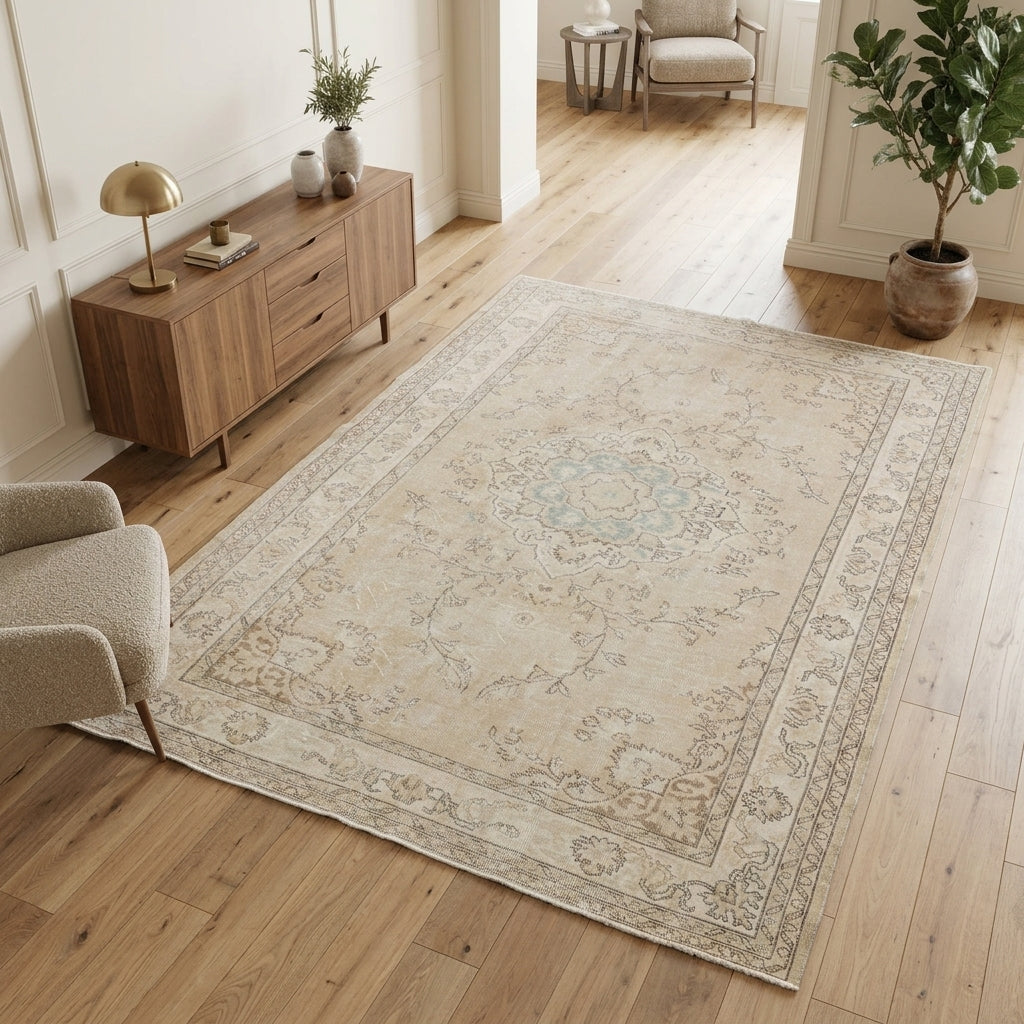 Oriental pattern on the Rhododike vintage area rug – handmade in Anatolia, Turkey