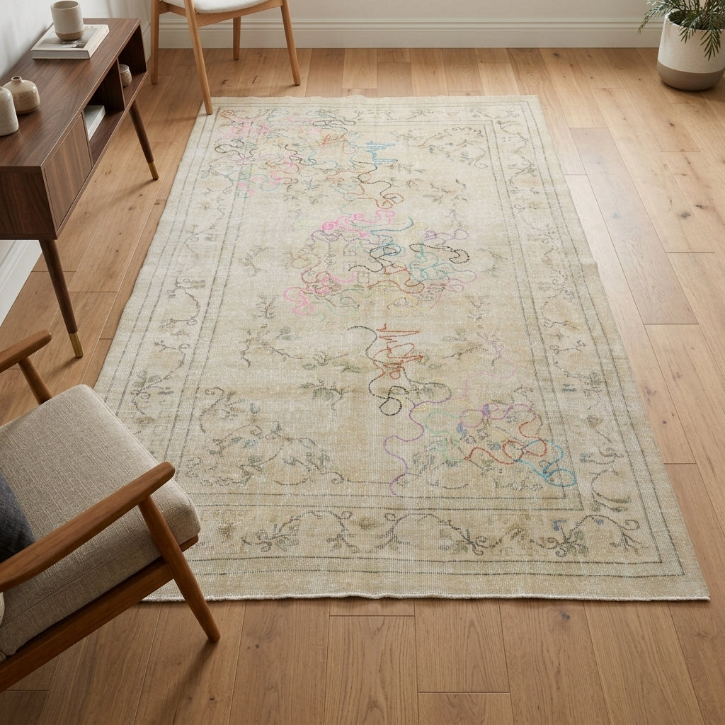 Floral pattern on the Nilufergul vintage area rug – handmade in Anatolia, Turkey