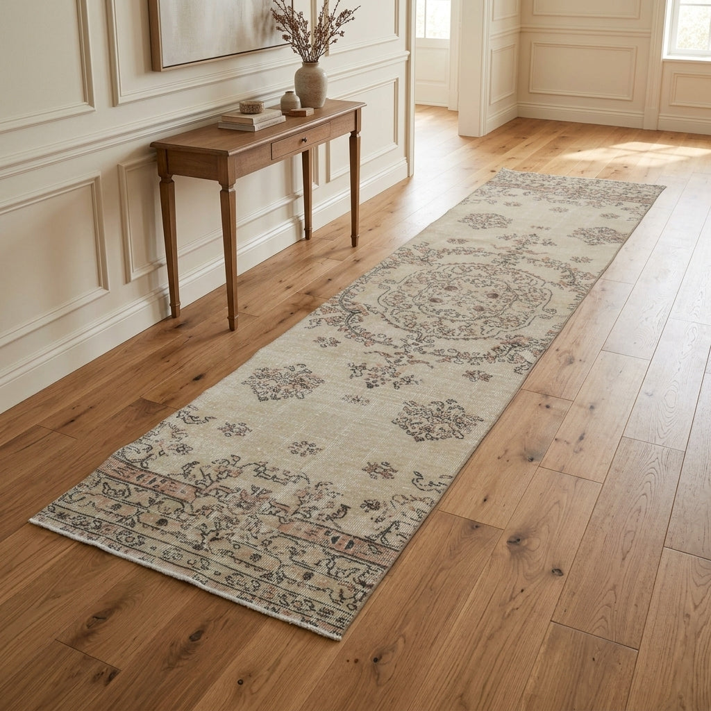 Floral pattern on the Ianthelampe vintage runner rug – handmade in Anatolia, Turkey