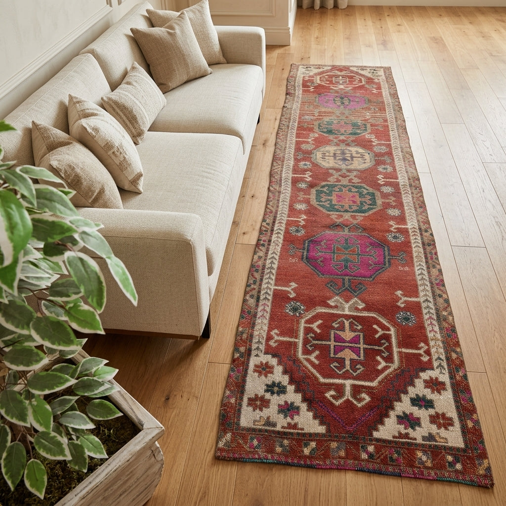 Oriental pattern on the Leylanaz vintage runner rug – handmade in Anatolia, Turkey
