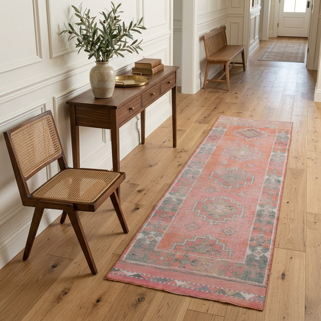 Tribal pattern on the Kilimnur vintage kilim runner rug – handwoven flatweave in Anatolia, Turkey
