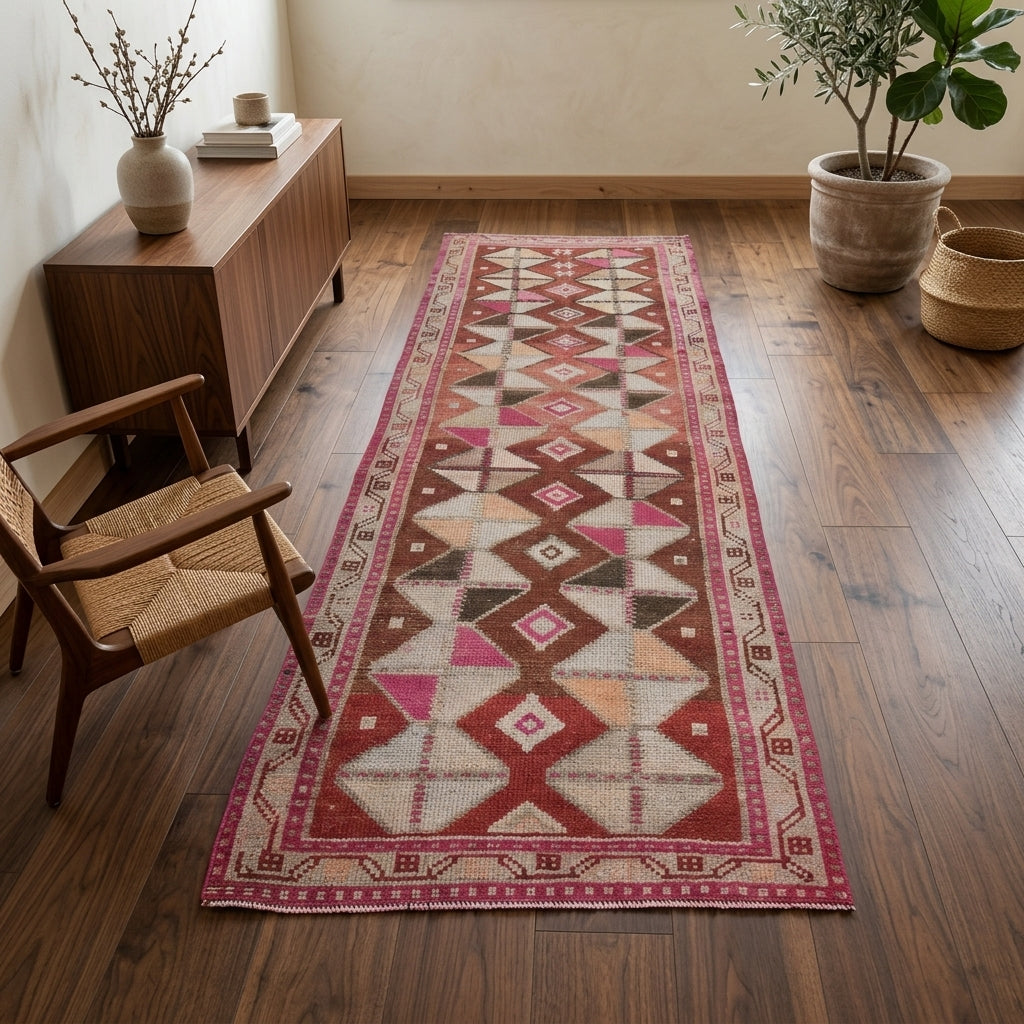 Ikat pattern on the Mehgonca vintage runner rug – handmade in Anatolia, Turkey