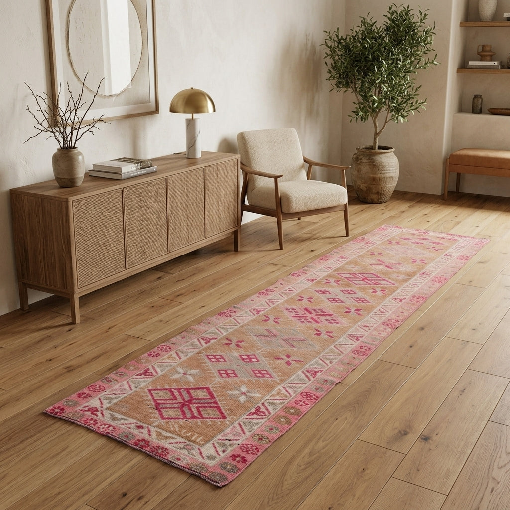 Ikat pattern on the Mujganaz vintage runner rug – handmade in Anatolia, Turkey