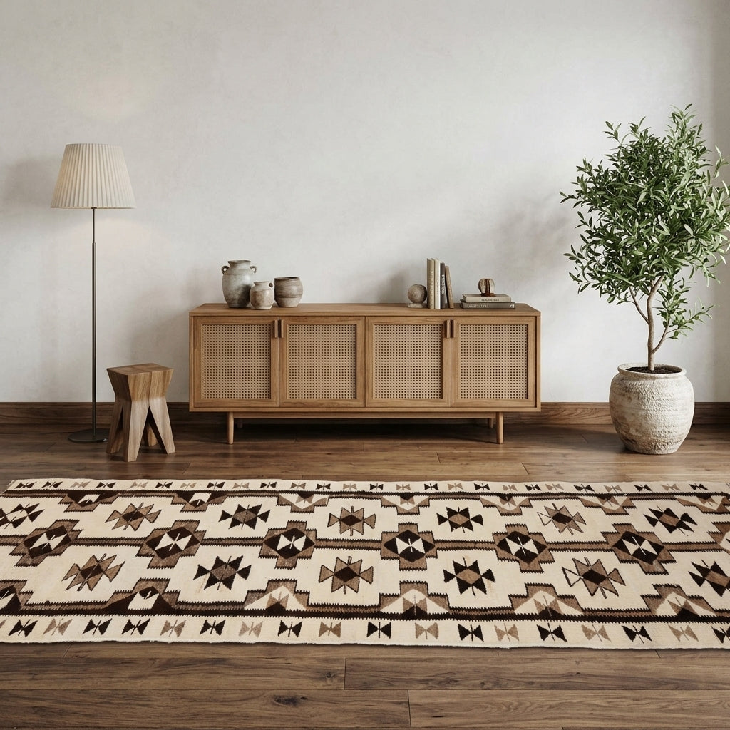 Tribal pattern on the Hazanmelek vintage runner rug – handmade in Anatolia, Turkey