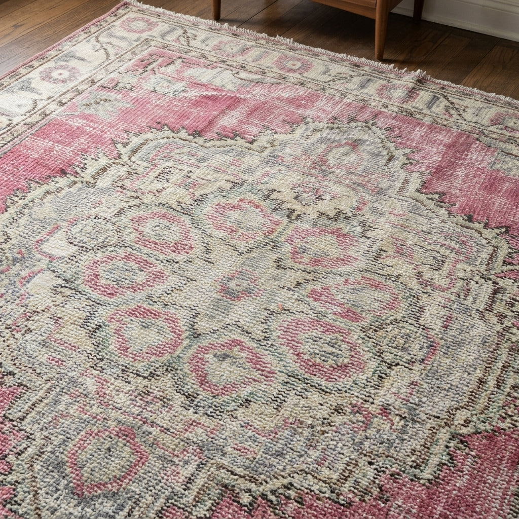 Oriental pattern on the Beroe antique washed vintage area rug – handmade in Anatolia, Turkey