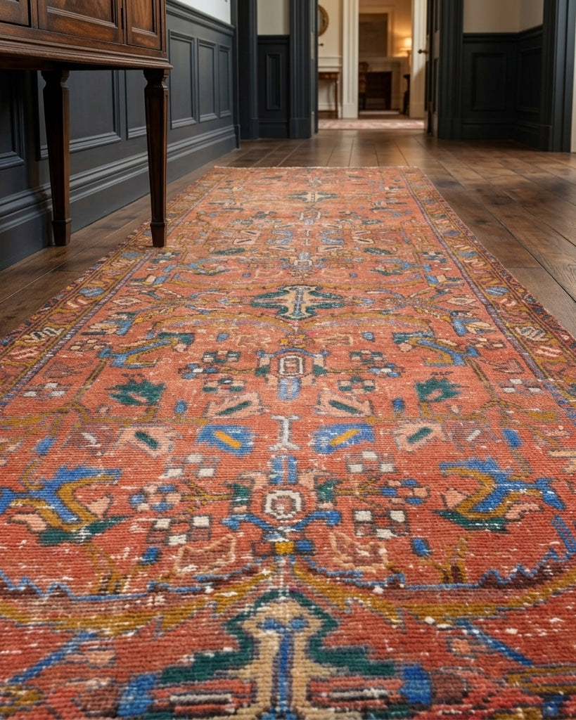 Floral pattern on the Lysianassa vintage runner rug – handmade in the Persian region